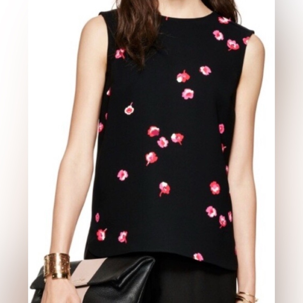 KATE SPADE New York Cherry Blossom Sleeveless Black Pink Blouse Top Size S